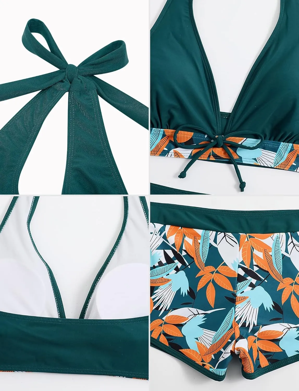 Women's Two Piece Halter Swimsuit V Neck Push Up Bikini Set Swimwear with Boyshorts Swimwear for Swimming Pool