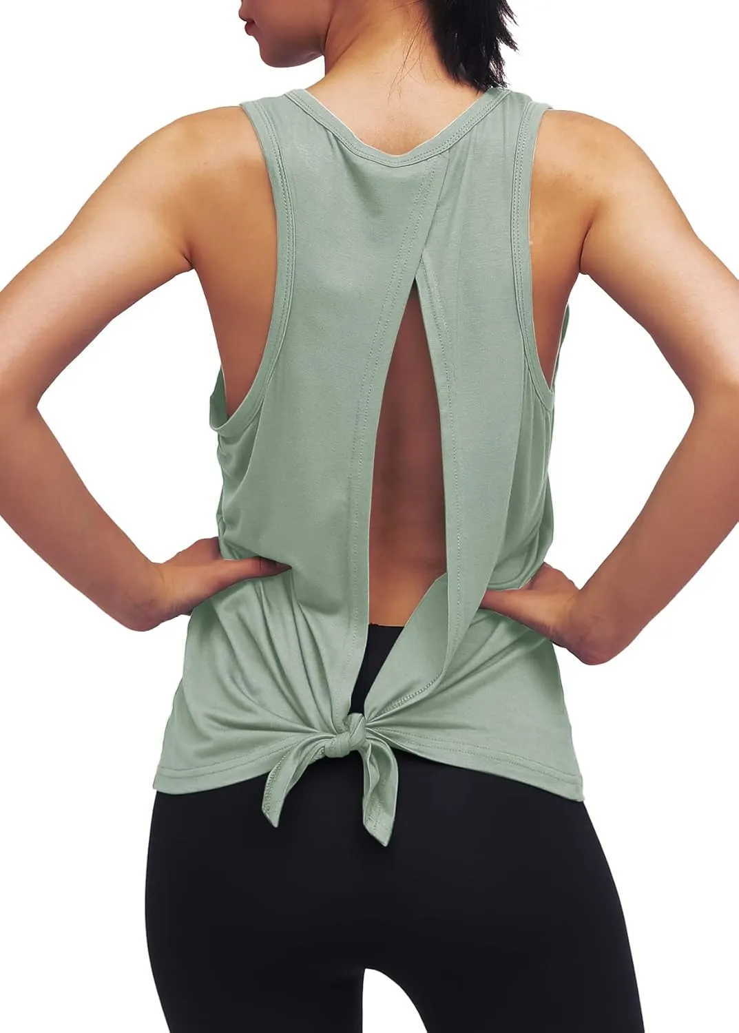 Womens Workout Yoga Tops Open Back Shirts Tie Back Tank Tops with Adjustable Fit