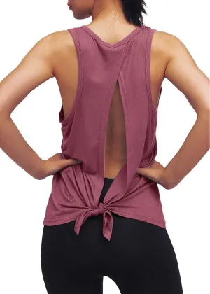 Womens Workout Yoga Tops Open Back Shirts Tie Back Tank Tops with Adjustable Fit