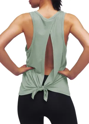 Womens Workout Yoga Tops Open Back Shirts Tie Back Tank Tops with Adjustable Fit
