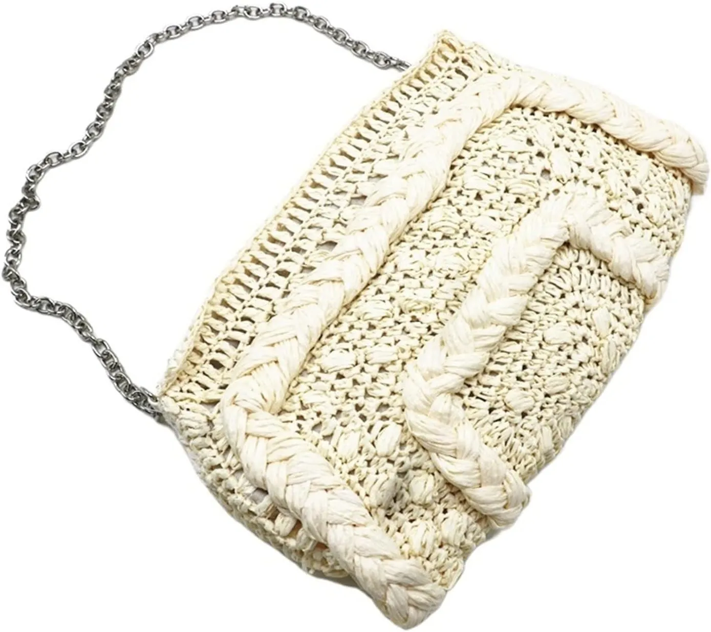 Woven Straw Bag Women Shoulder Bag Chain Knitting Sling Crossbody Bags For Women Handbag Beach Bags(Beige)