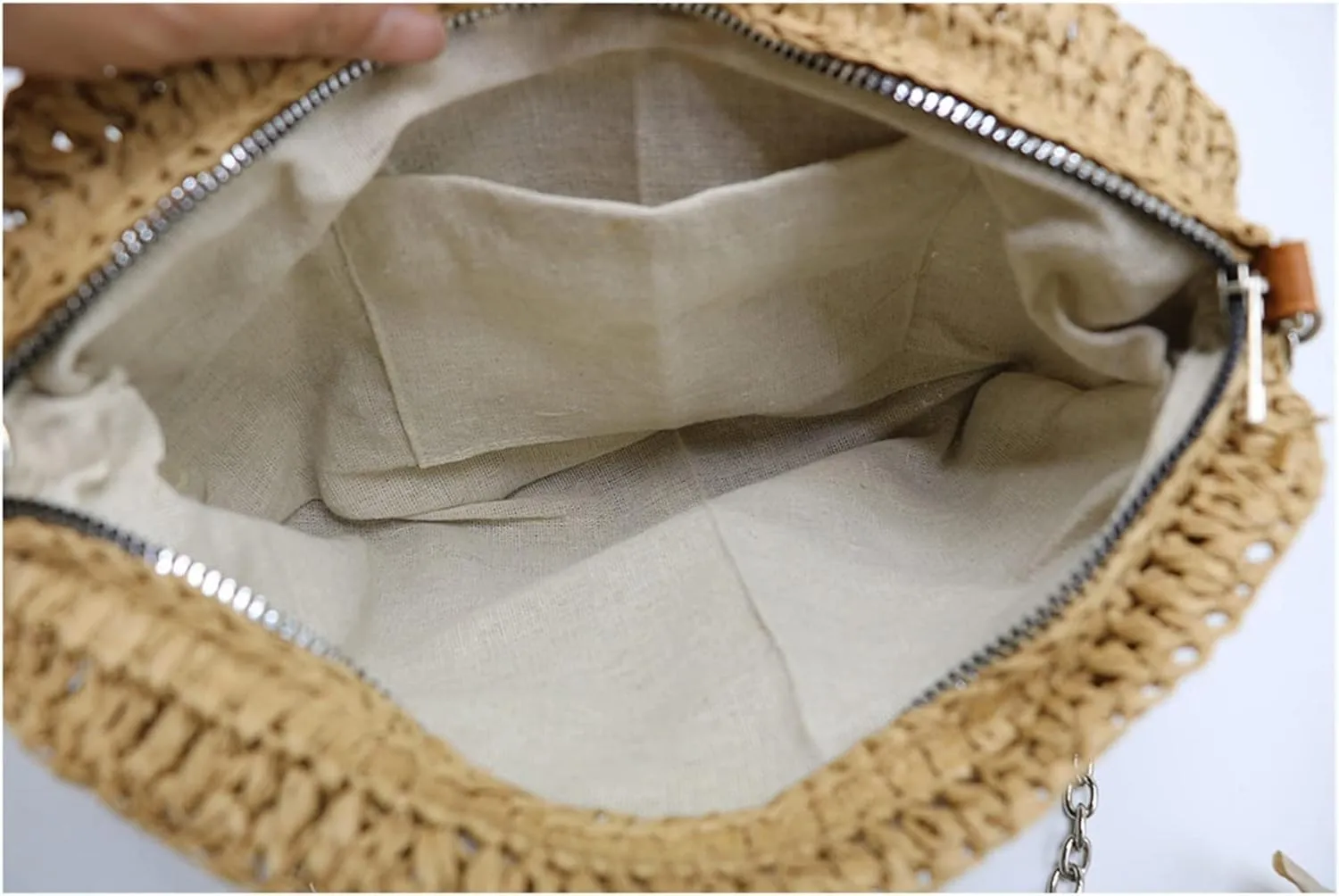 Woven Straw Bag Women Shoulder Bag Chain Knitting Sling Crossbody Bags For Women Handbag Beach Bags(Beige)