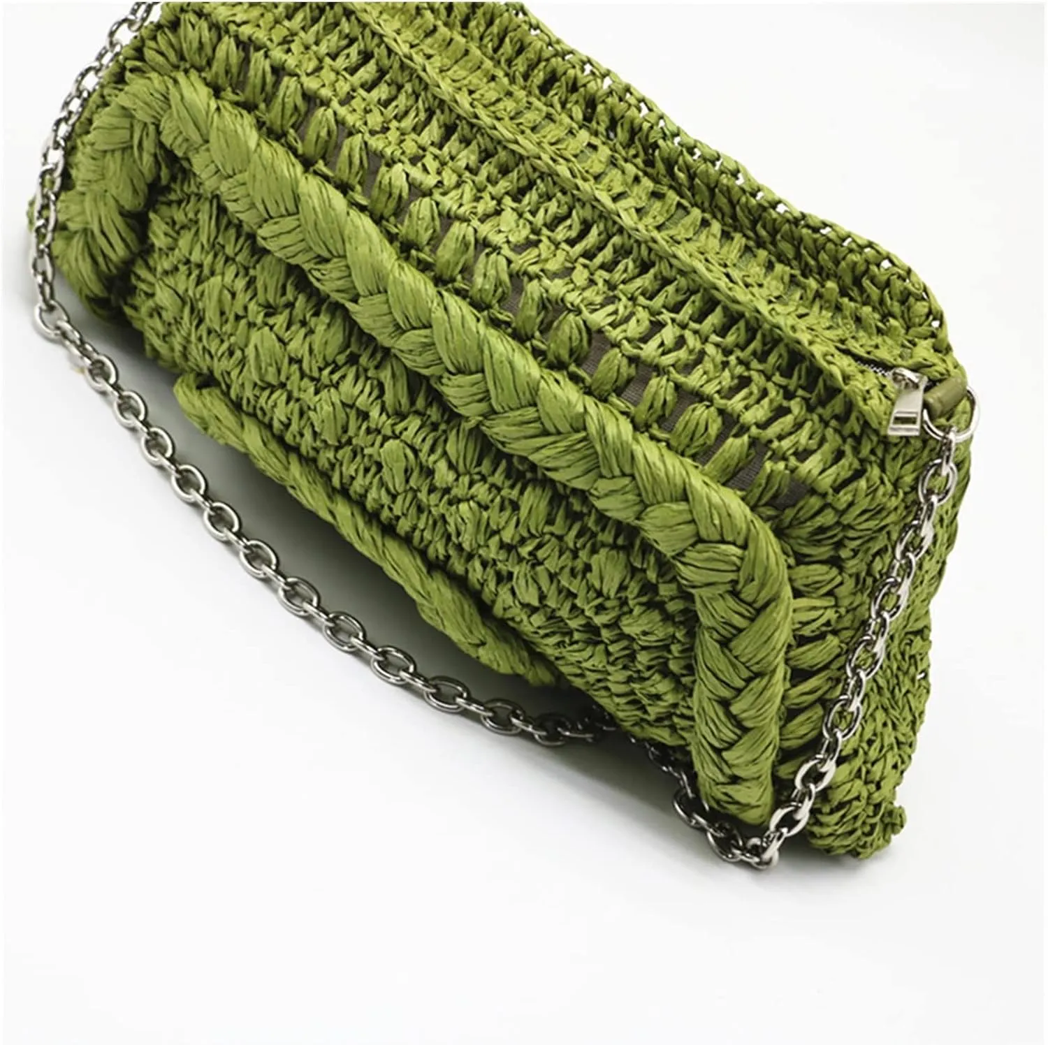 Woven Straw Bag Women Shoulder Bag Chain Knitting Sling Crossbody Bags For Women Handbag Beach Bags(Beige)