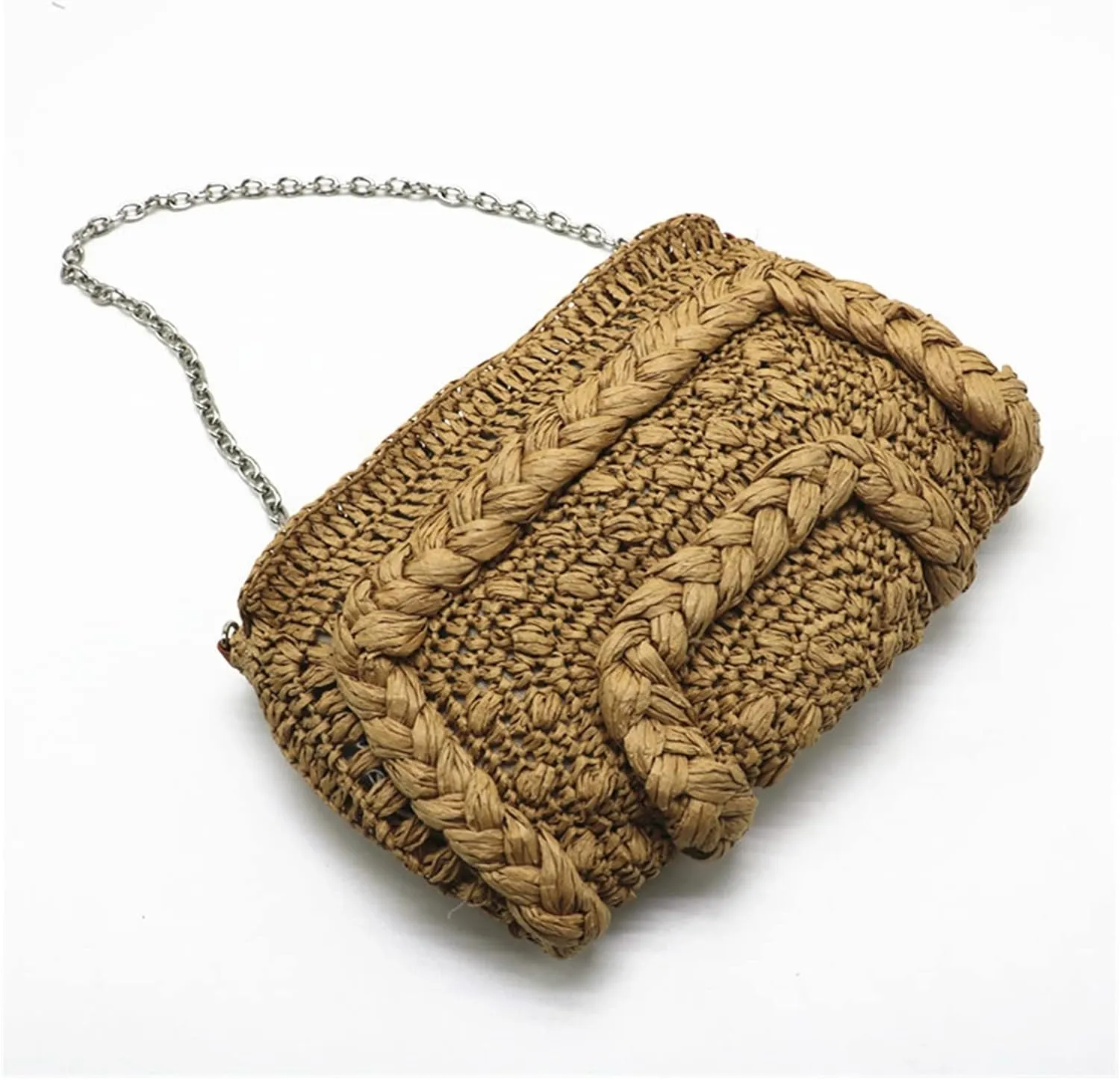 Woven Straw Bag Women Shoulder Bag Chain Knitting Sling Crossbody Bags For Women Handbag Beach Bags(Beige)