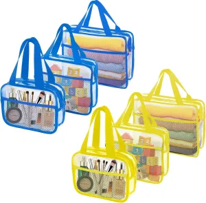 XEWEA Clear Travel Toiletry Bags,6 Pack TSA Approved Transparent Makeup Bag for Men Women, Large Waterproof PVC Quart Organizer with Zipper for Toiletries Airline Essentials,Toy Storage Blue Yellow