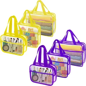 XEWEA Clear Travel Toiletry Bags,6 Pack TSA Approved Transparent Makeup Bag for Men Women, Large Waterproof PVC Quart Organizer with Zipper for Toiletries Airline Essentials,Toy Storage Puple Yellow