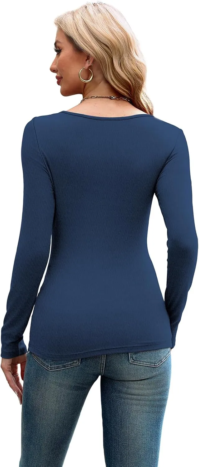XIEERDUO Womens Long Sleeve Tops Slim Fit Fall Shirts Cutout Tops Y2K Ribbed Tshirt