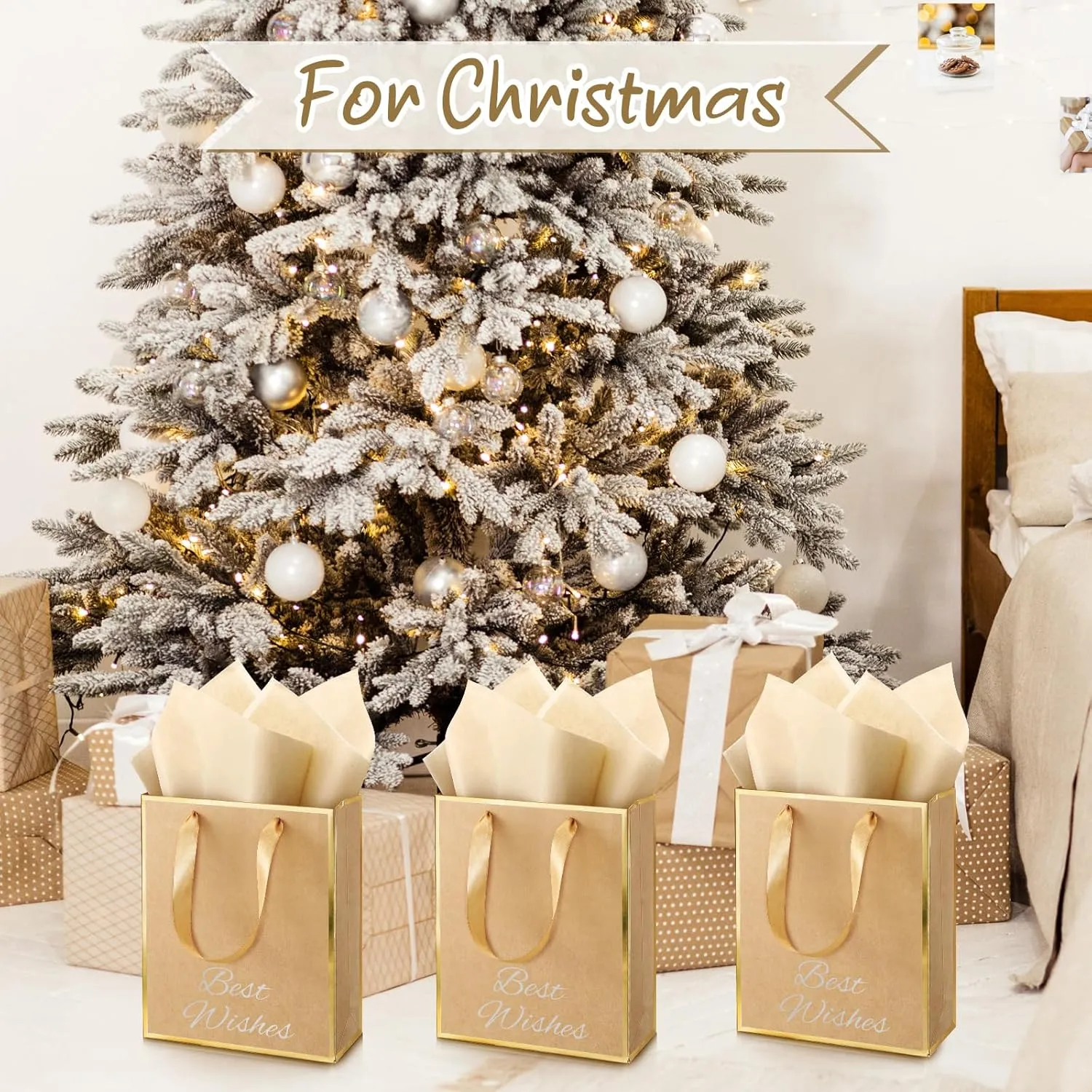 Yeaqee 10 Pack Metallic Paper Gift Bags with Handles Tissue Paper Thank You 5 Senses Gift Bags for Him Her Graduation Baby Shower Wedding Bridal Shower Groomsmen Favor 9 x 7 x 3.15''(Kraft,Gold)
