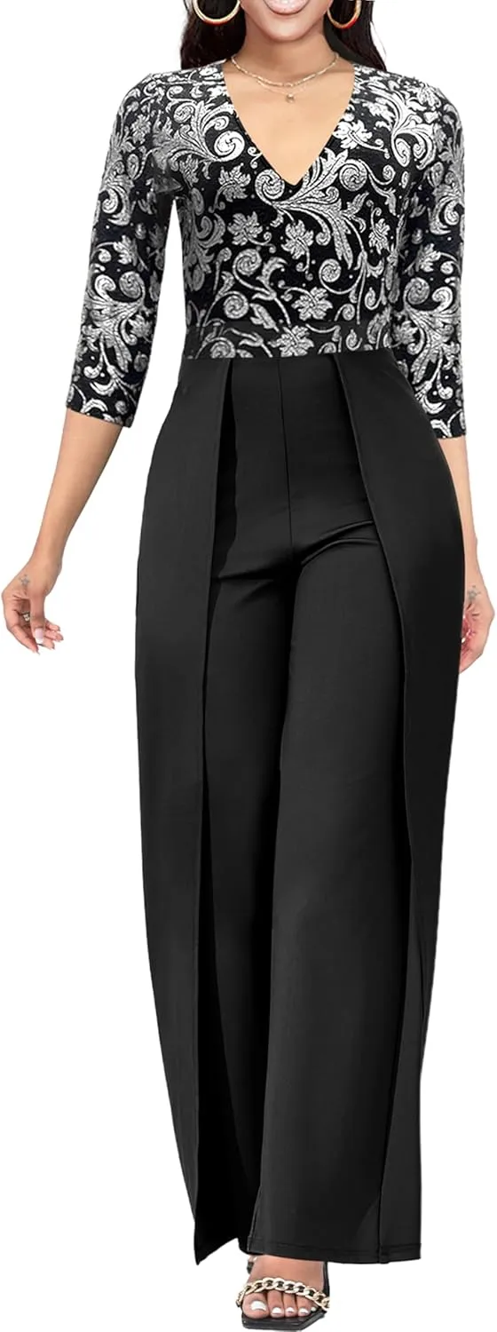 Yiershu Women Elegant jumpsuits Long Split Pants Cocktail silk jumpsuits