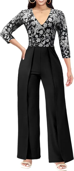 Yiershu Women Elegant jumpsuits Long Split Pants Cocktail silk jumpsuits