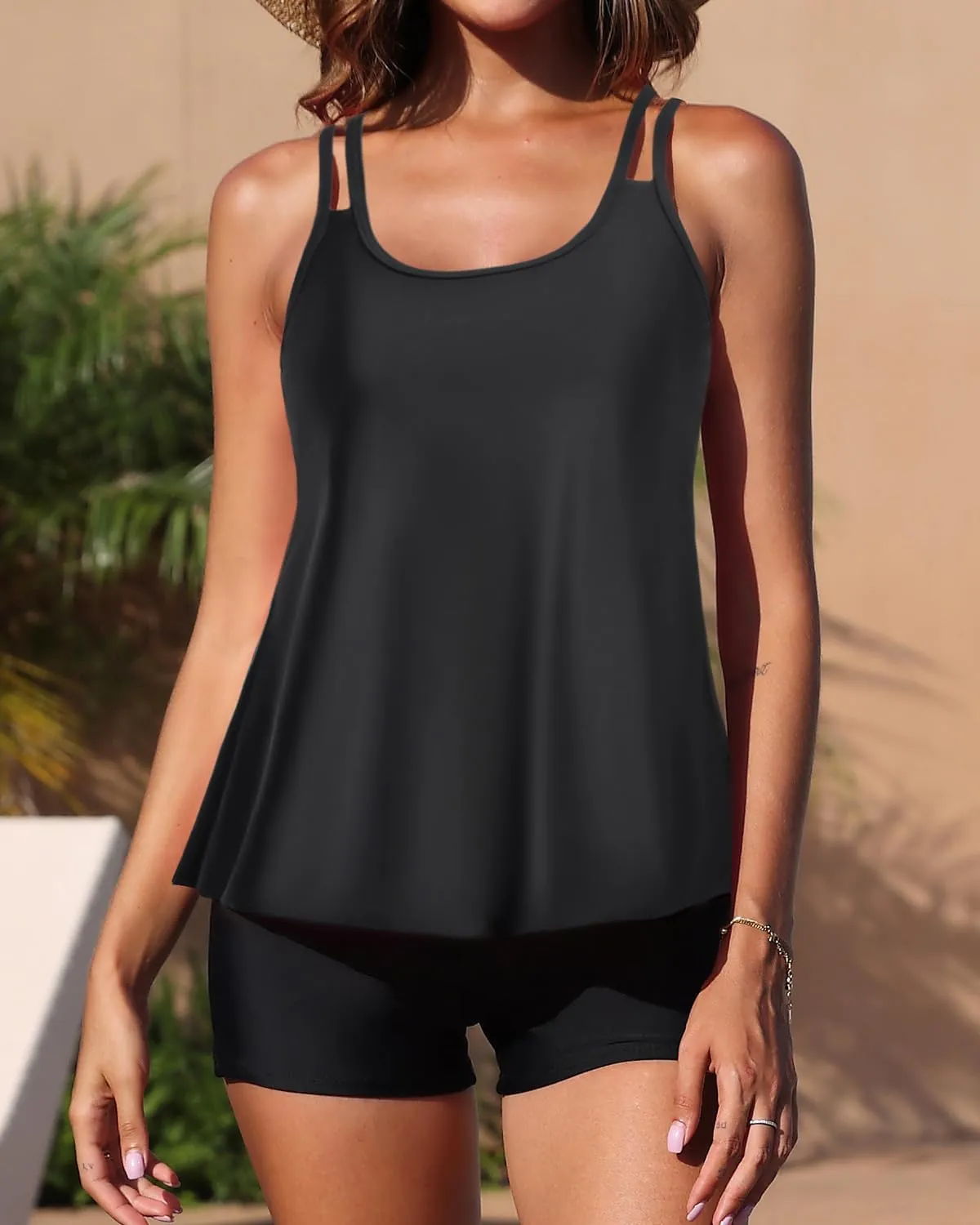 Yonique Womens Two Piece Swimsuits Tankini Top with Boy Shorts Tummy Control Bathing Suits Athletic Swimwear