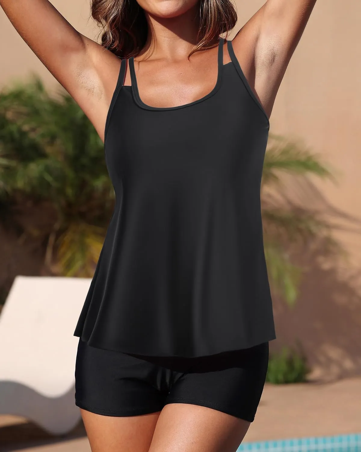 Yonique Womens Two Piece Swimsuits Tankini Top with Boy Shorts Tummy Control Bathing Suits Athletic Swimwear