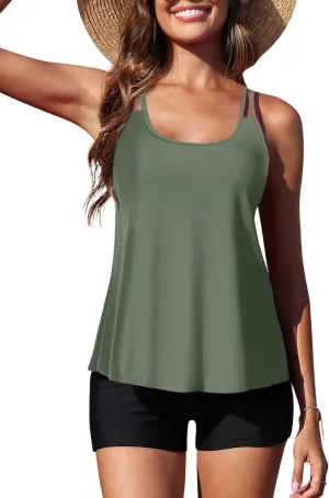 Yonique Womens Two Piece Swimsuits Tankini Top with Boy Shorts Tummy Control Bathing Suits Athletic Swimwear