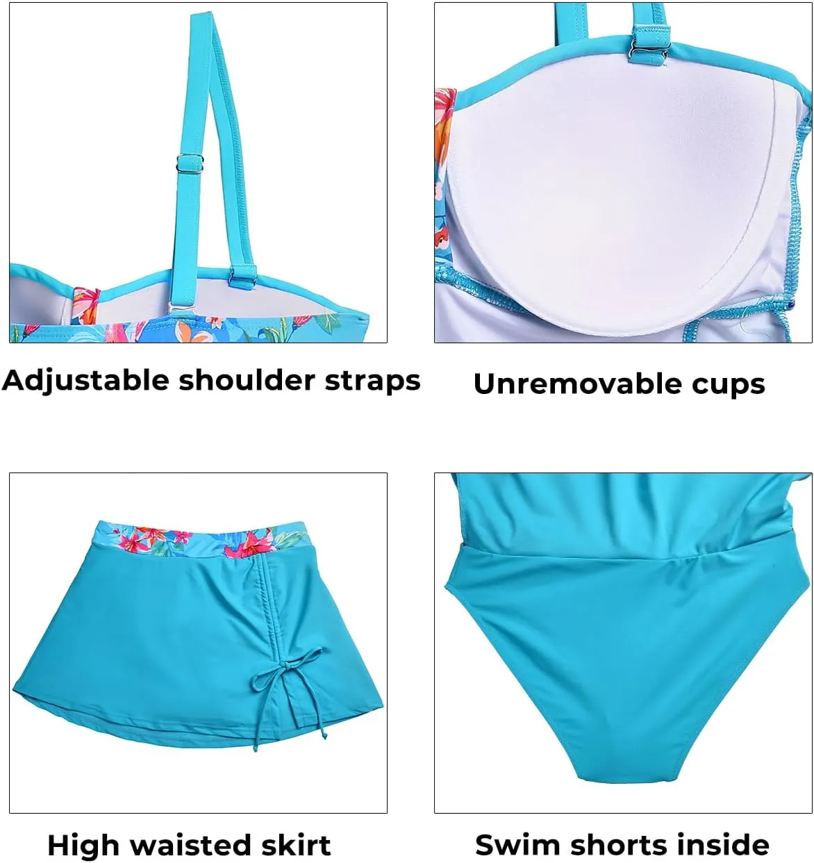 Yonique Womens Underwire Tankini Swimsuits with Skirt Two Piece Bathing Suits Vintage Swimwear XS-XXL