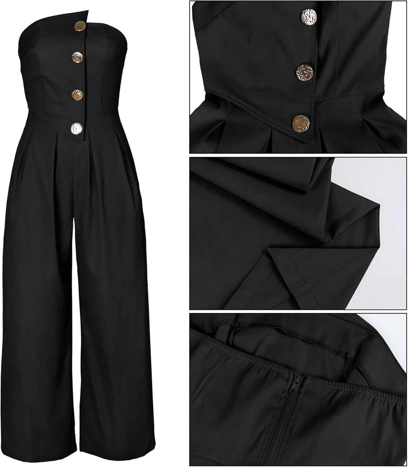 YOOTIKO Women's Strapless Tube Wide Leg Jumpsuit Summer Sleeveless Zip Up Dressy Casual Sexy Romper