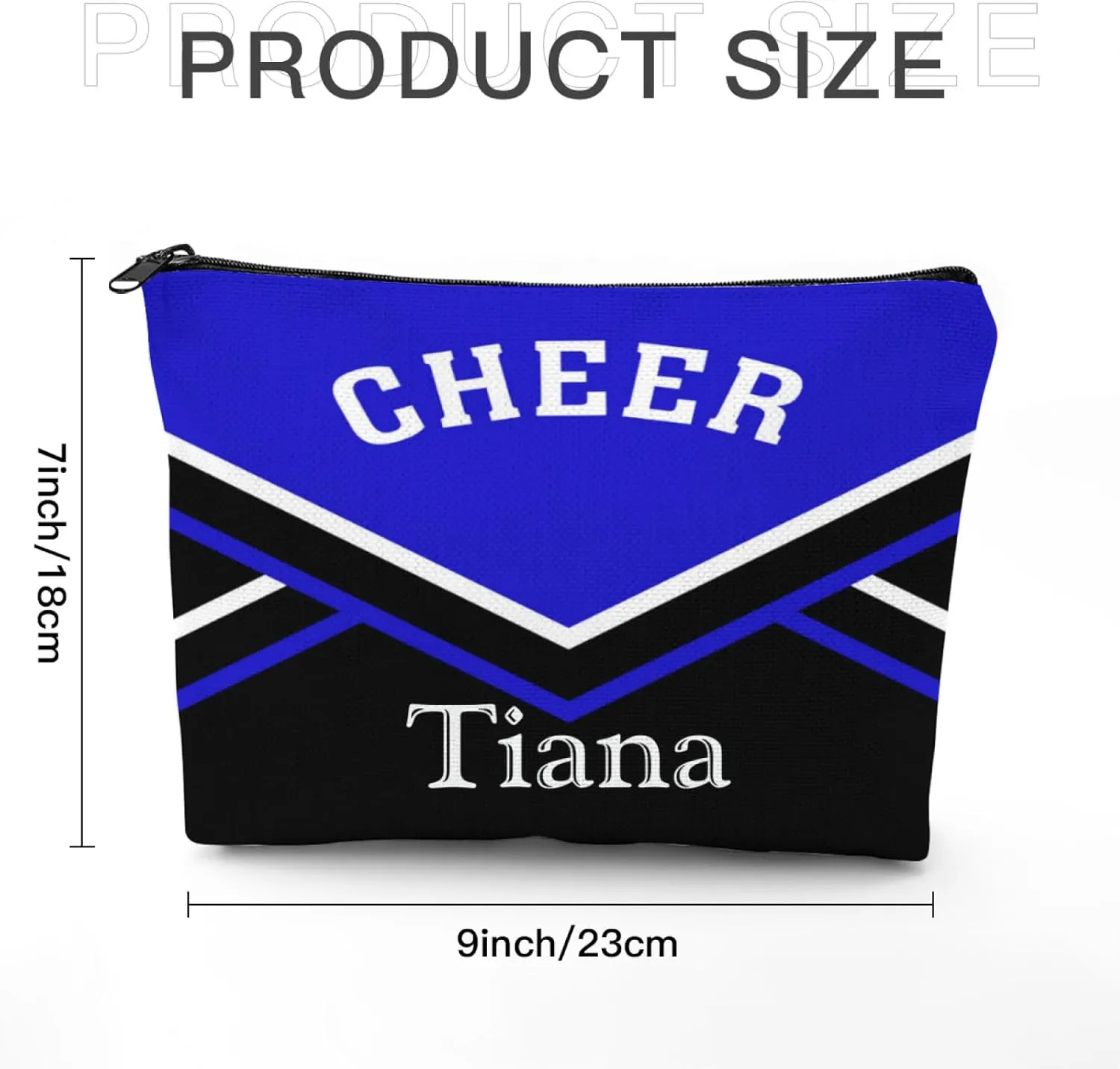 zaaprintblanket Personalized Cheer Blue Cheerleader Cosmetic Bag with Name Text Travel Bag Case for Toiletries Accessories Organizer