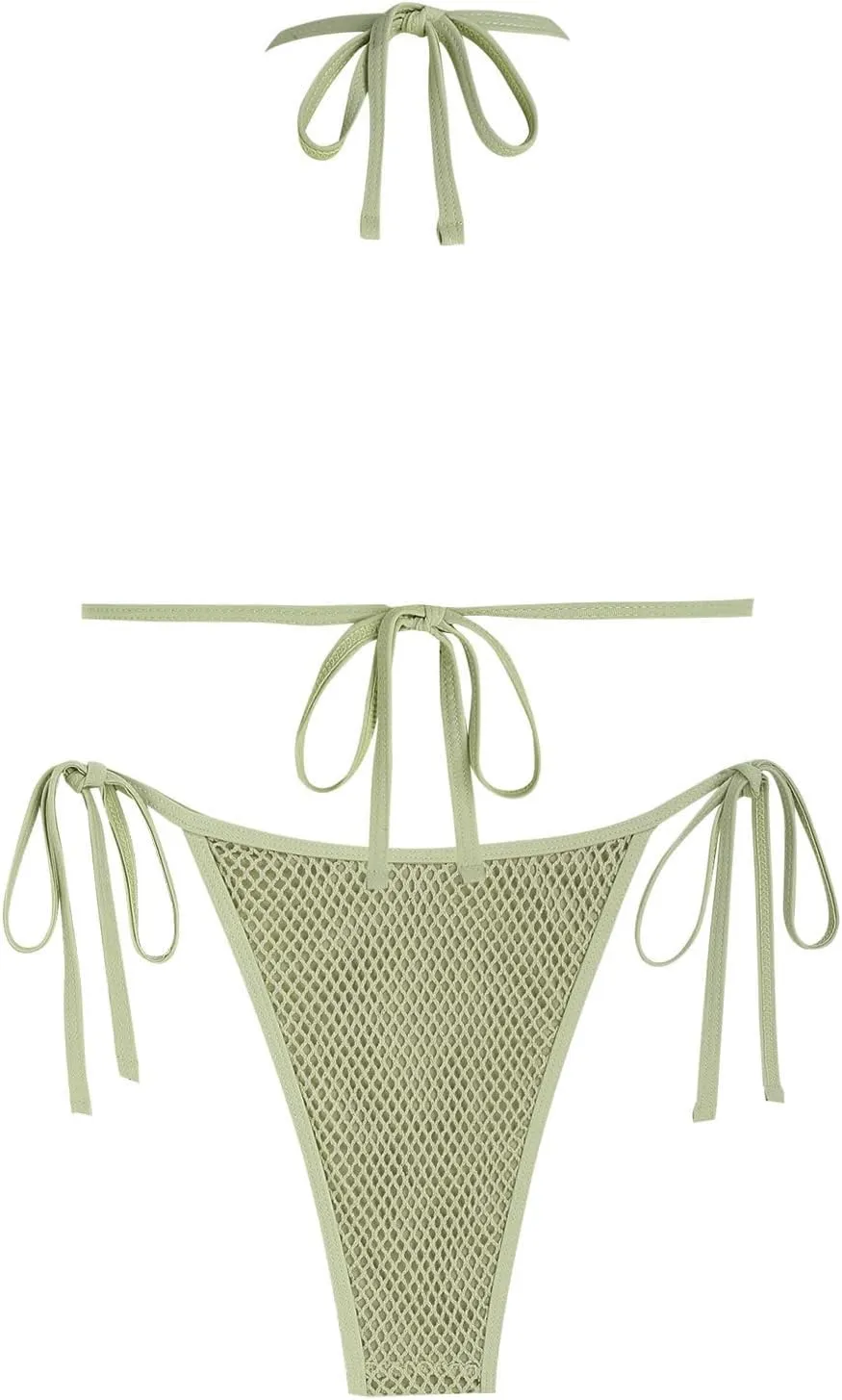 ZAFUL Halter Bikini for Women Sexy Bikini Sets Side Tie High Cut Swimsuis Trendy 2 Piece Bathing Suits