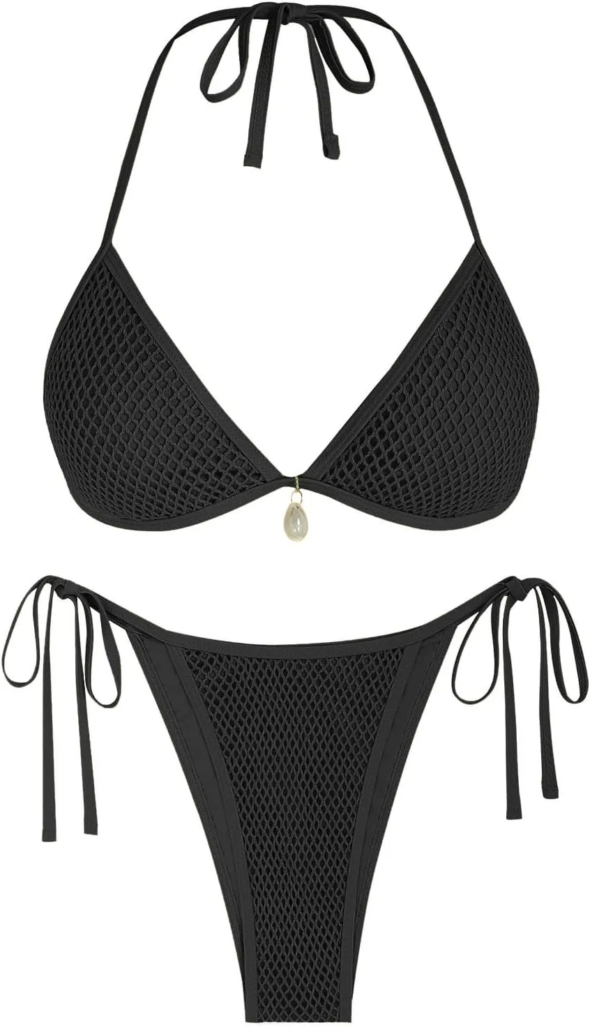 ZAFUL Halter Bikini for Women Sexy Bikini Sets Side Tie High Cut Swimsuis Trendy 2 Piece Bathing Suits