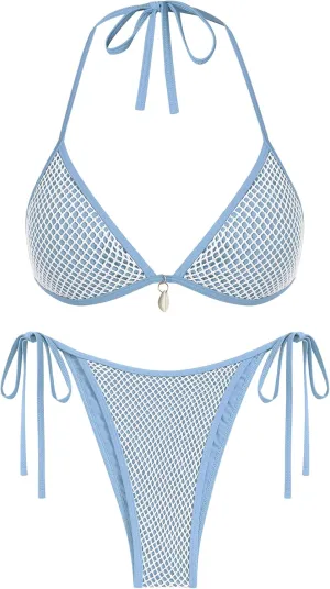 ZAFUL Halter Bikini for Women Sexy Bikini Sets Side Tie High Cut Swimsuis Trendy 2 Piece Bathing Suits