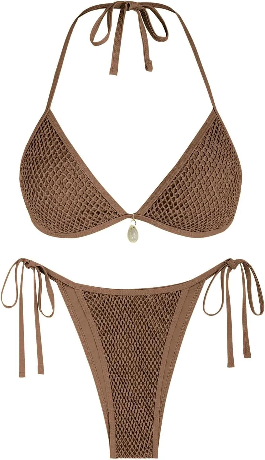 ZAFUL Halter Bikini for Women Sexy Bikini Sets Side Tie High Cut Swimsuis Trendy 2 Piece Bathing Suits