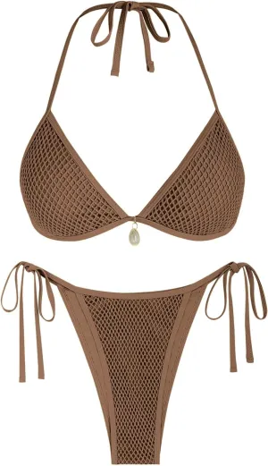 ZAFUL Halter Bikini for Women Sexy Bikini Sets Side Tie High Cut Swimsuis Trendy 2 Piece Bathing Suits