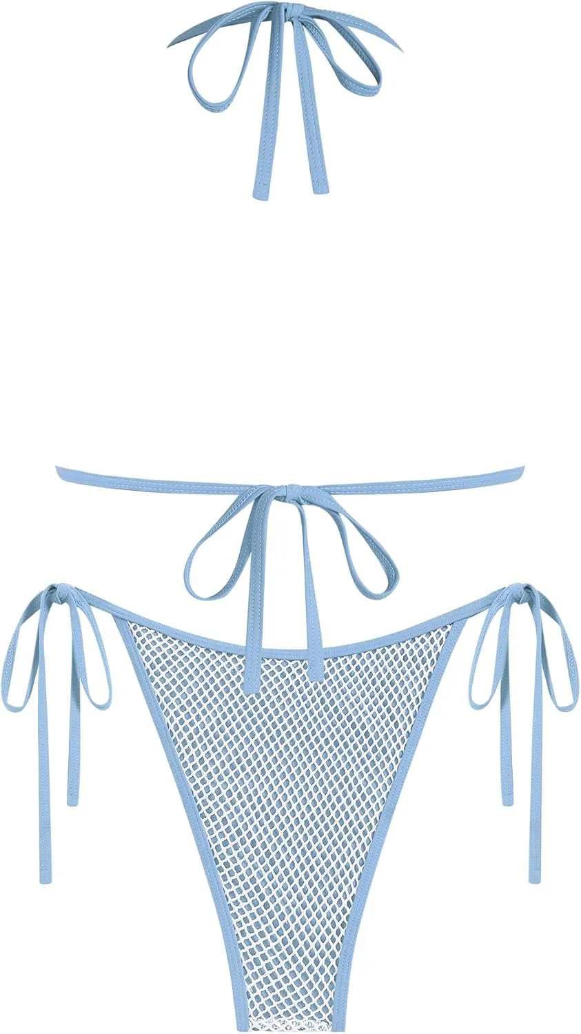ZAFUL Halter Bikini for Women Sexy Bikini Sets Side Tie High Cut Swimsuis Trendy 2 Piece Bathing Suits