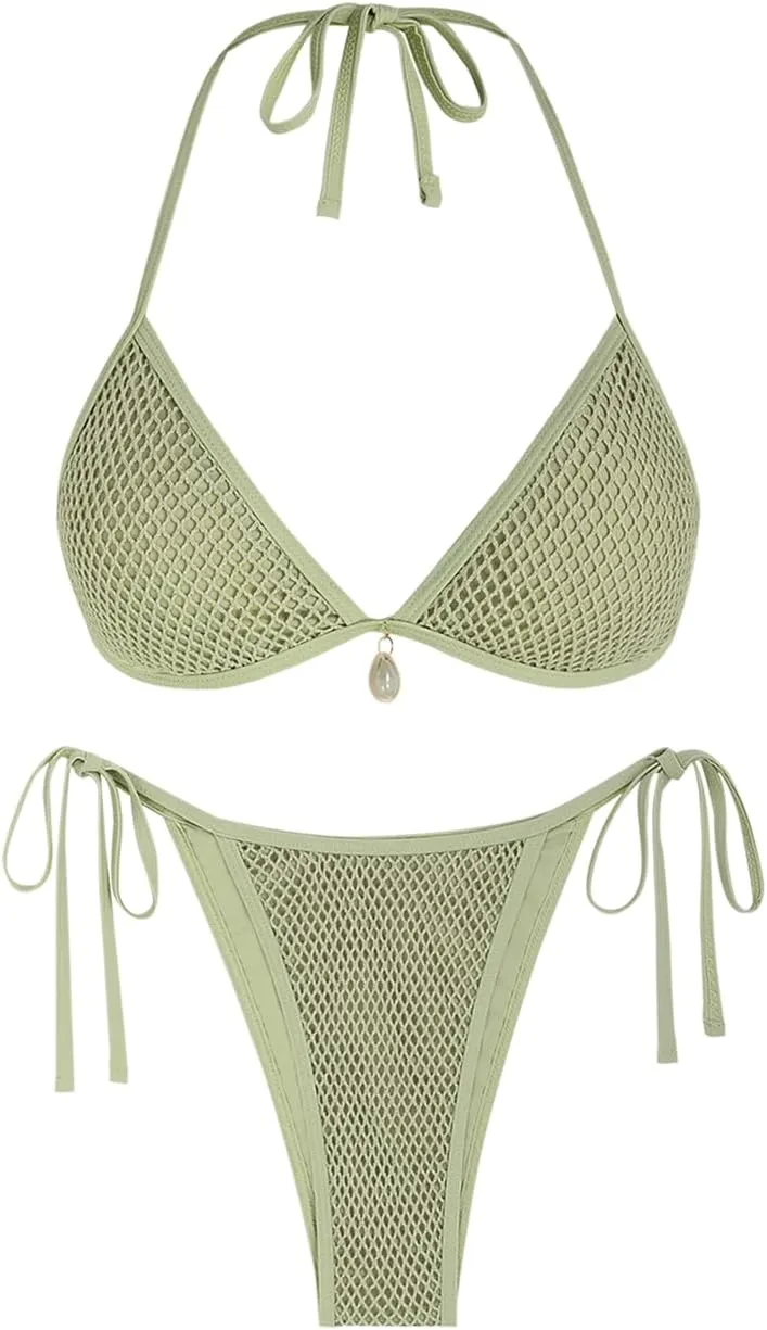 ZAFUL Halter Bikini for Women Sexy Bikini Sets Side Tie High Cut Swimsuis Trendy 2 Piece Bathing Suits