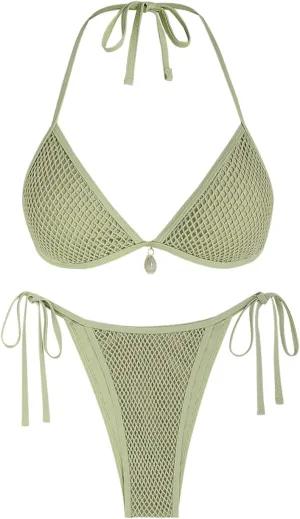ZAFUL Halter Bikini for Women Sexy Bikini Sets Side Tie High Cut Swimsuis Trendy 2 Piece Bathing Suits