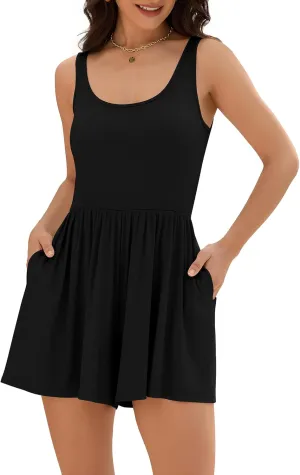 ZAFUL Womens Summer One Piece Sleeveless Tank Top Playsuits Short Jumpsuit Flowy Beach Rompers with Pockets