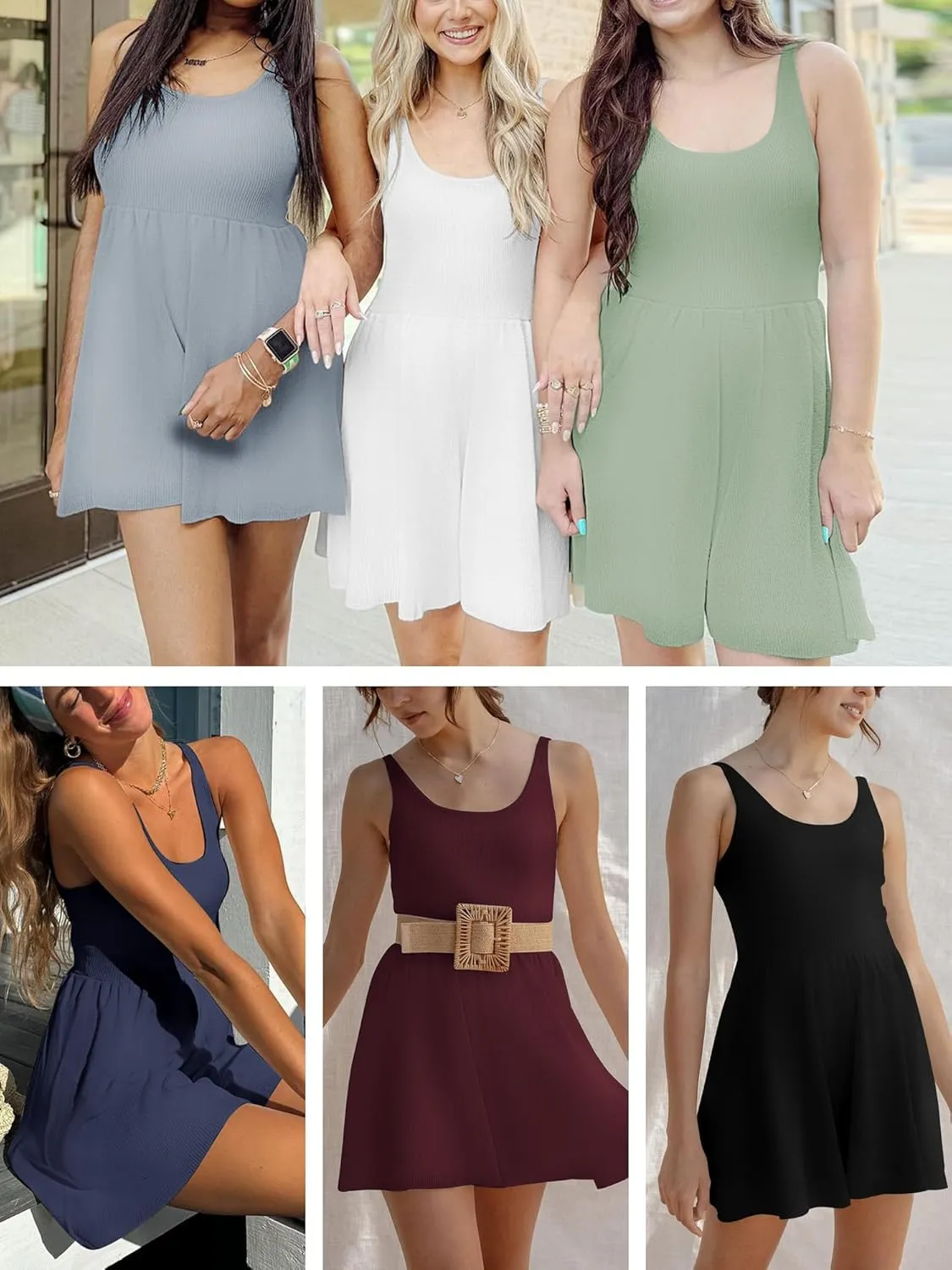 ZAFUL Womens Summer One Piece Sleeveless Tank Top Playsuits Short Jumpsuit Flowy Beach Rompers with Pockets