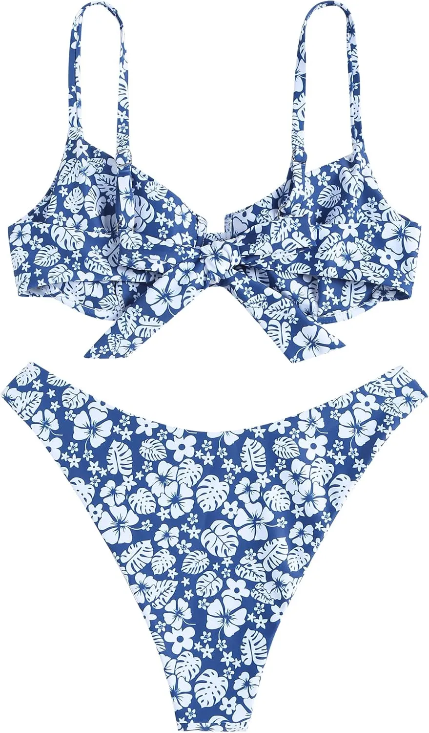 ZAFUL Women's Twist Front Bikini Sets Underwire Tie Back Bikini High Waisted Two Piece Swimsuit