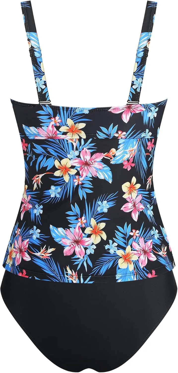 ZAFUL Women's Two Piece Tankini Swimsuits Tummy Control Crisscross Bathing Suits V-Wire Swim Tank Tops with Briefs