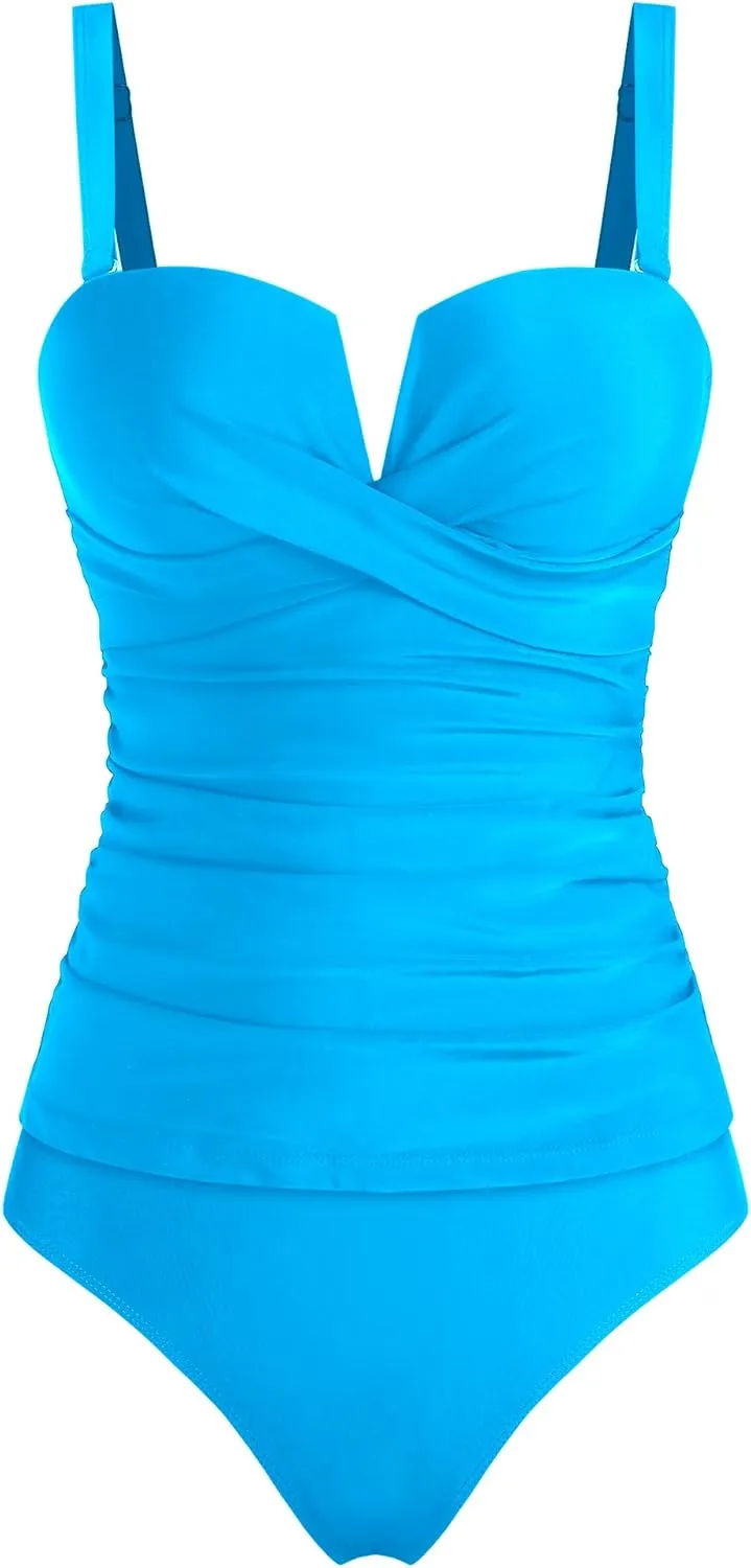 ZAFUL Women's Two Piece Tankini Swimsuits Tummy Control Crisscross Bathing Suits V-Wire Swim Tank Tops with Briefs