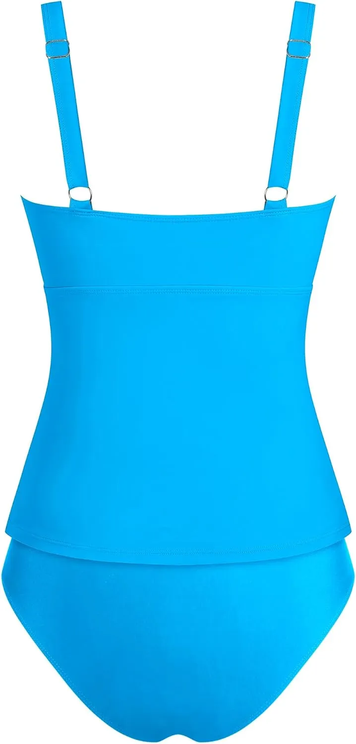 ZAFUL Women's Two Piece Tankini Swimsuits Tummy Control Crisscross Bathing Suits V-Wire Swim Tank Tops with Briefs